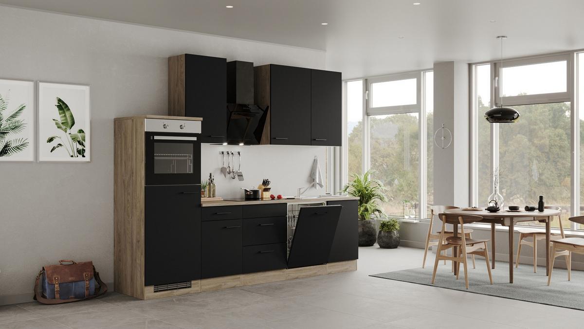 Küchenblock Capri Eiche/schwarz B: 280 Cm - Eichefarben/Schwarz, KONVENTIONELL, Holzwerkstoff (280cm) - FlexWell