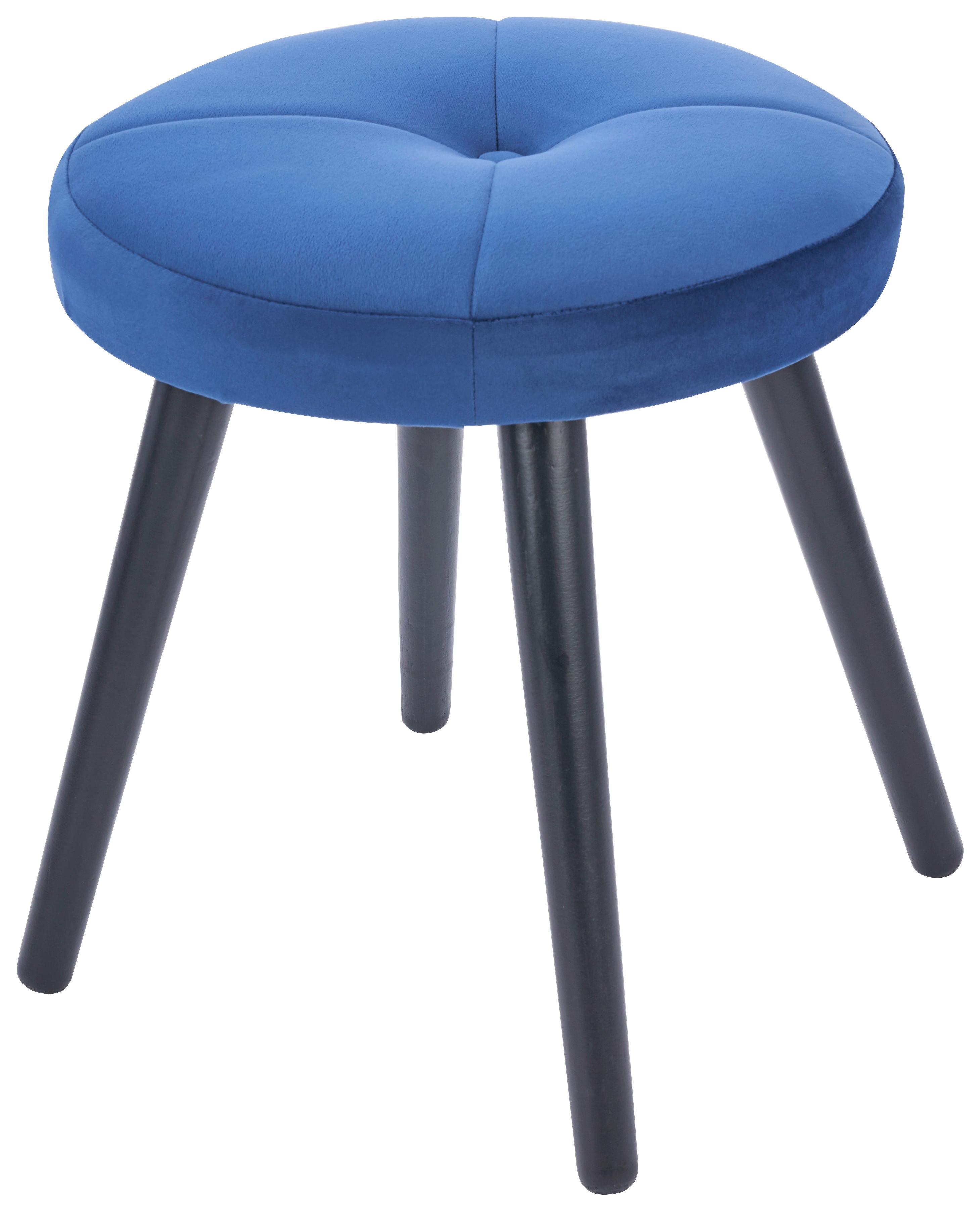 Hocker Textil Dunkelblau Sitz Gepolstert H: 42 Cm Rund - Schwarz/Dunkelblau, Basics, Textil (40/42cm)