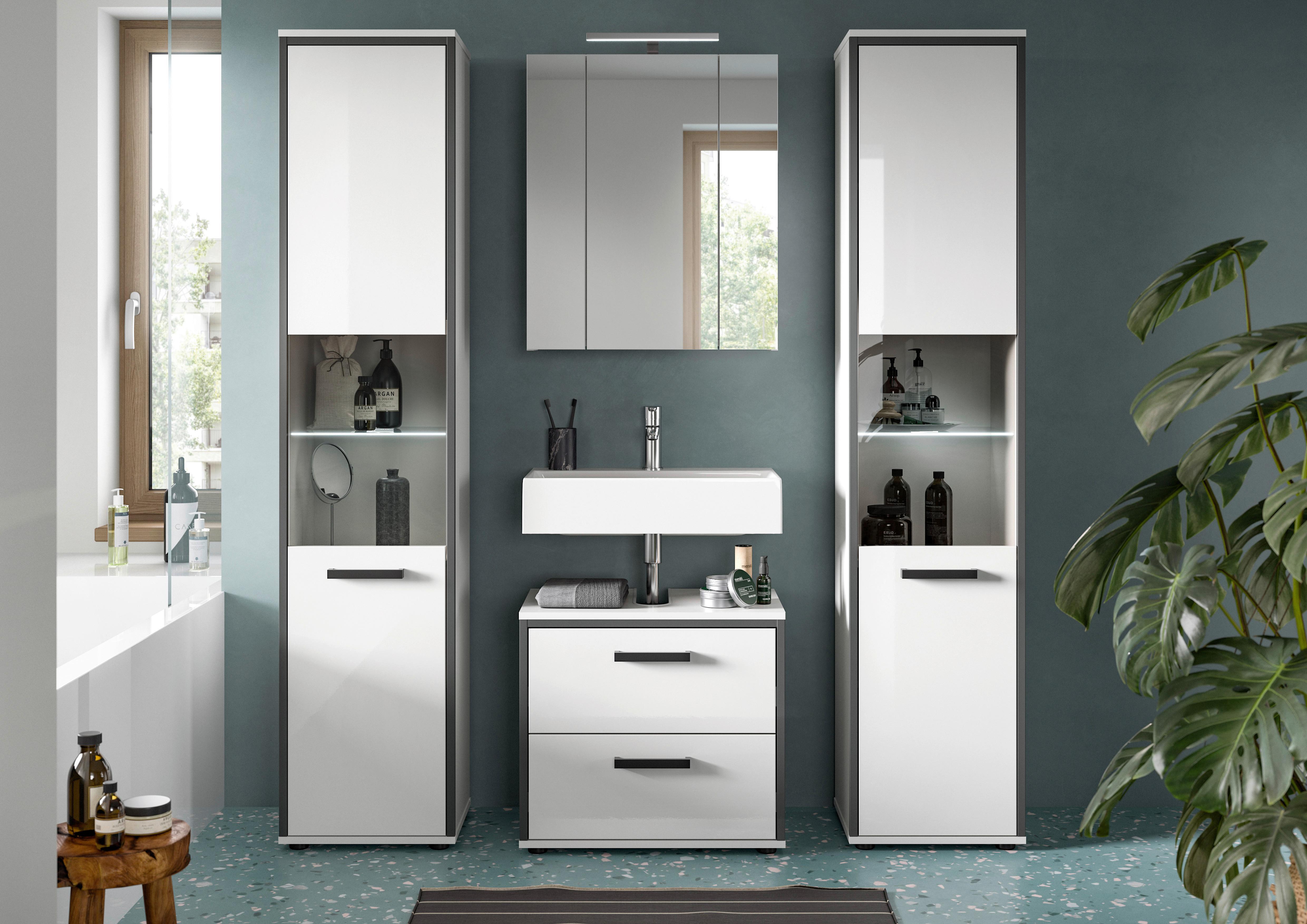 Badezimmer Kojak Schwarz/weiß K: 140 Cm - Weiß Hochglanz/Schwarz, MODERN, Holzwerkstoff (140cm) - MID.YOU