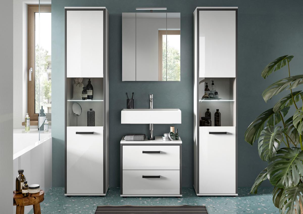 Badezimmer Kojak Schwarz/weiß K: 140 Cm - Weiß Hochglanz/Schwarz, MODERN, Holzwerkstoff (140cm) - MID.YOU