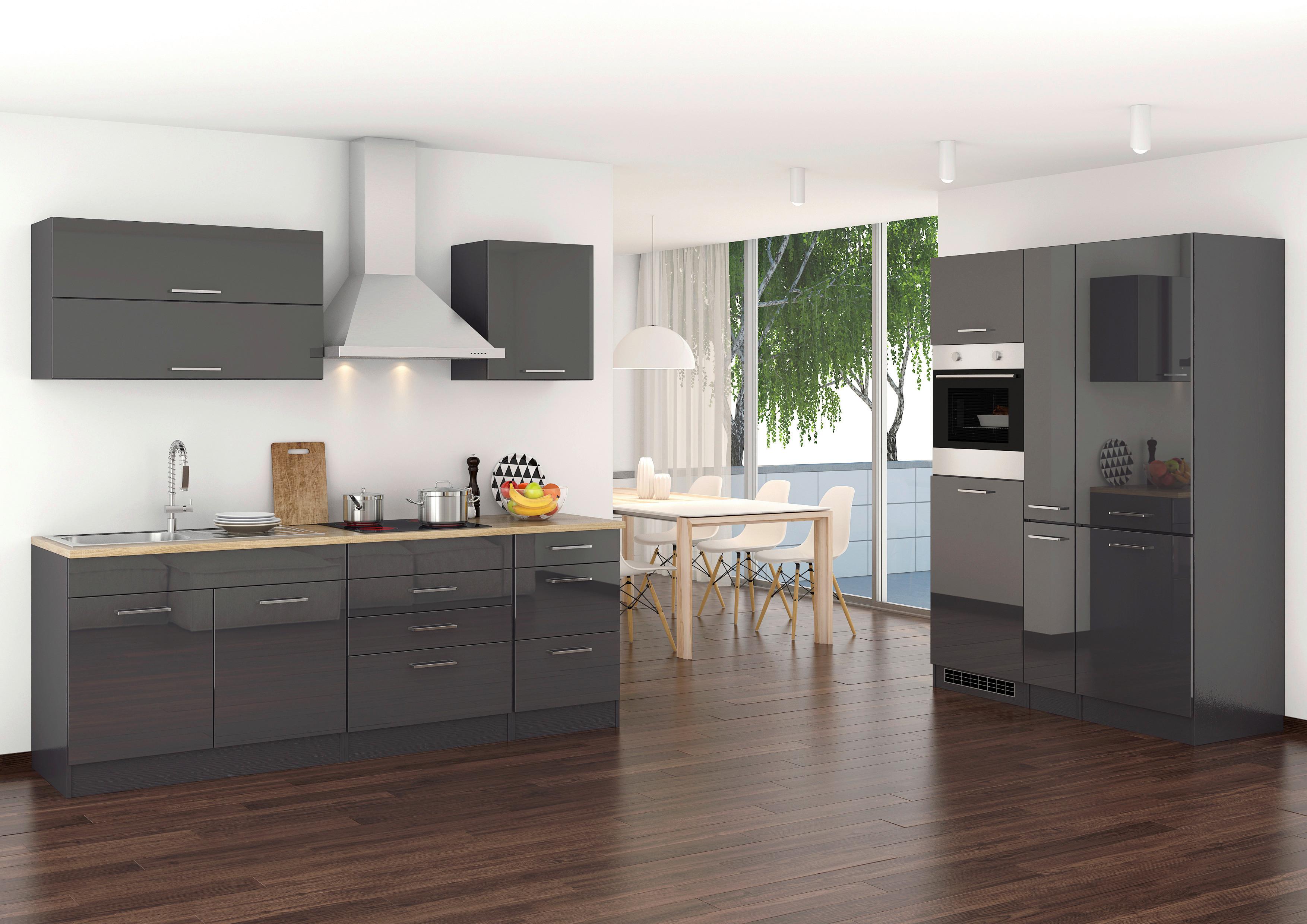 Zweizeilige Küche Mailand 230 + 150 cm mit Geräten Anthrazit - Eichefarben/Anthrazit, MODERN, Holzwerkstoff (230-150cm) - Held