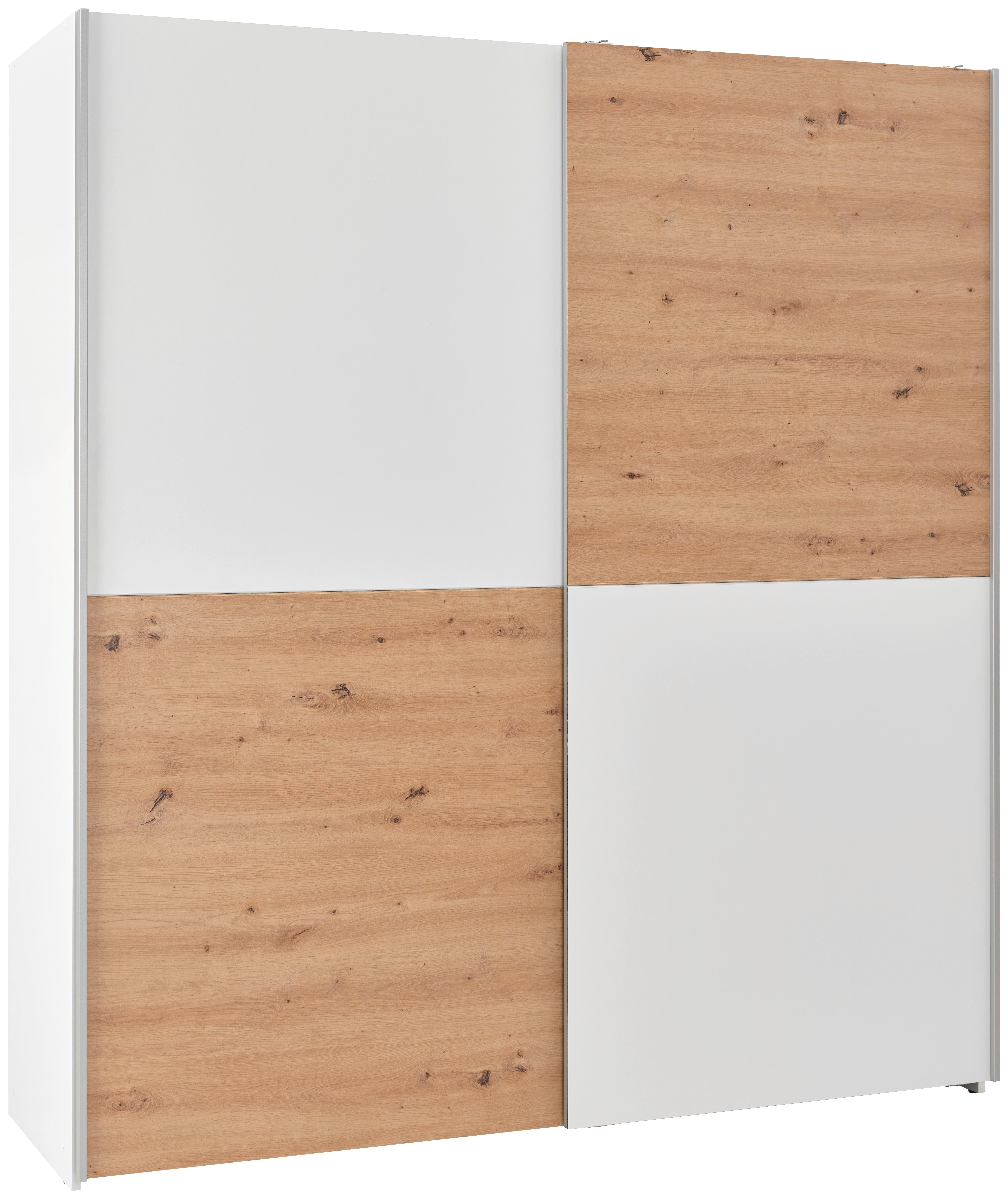 Schwebetürenschrank 170cm Time, Weiß/Eiche - Weiß/Eiche Artisan, Basics, Holzwerkstoff (170/191/59cm)
