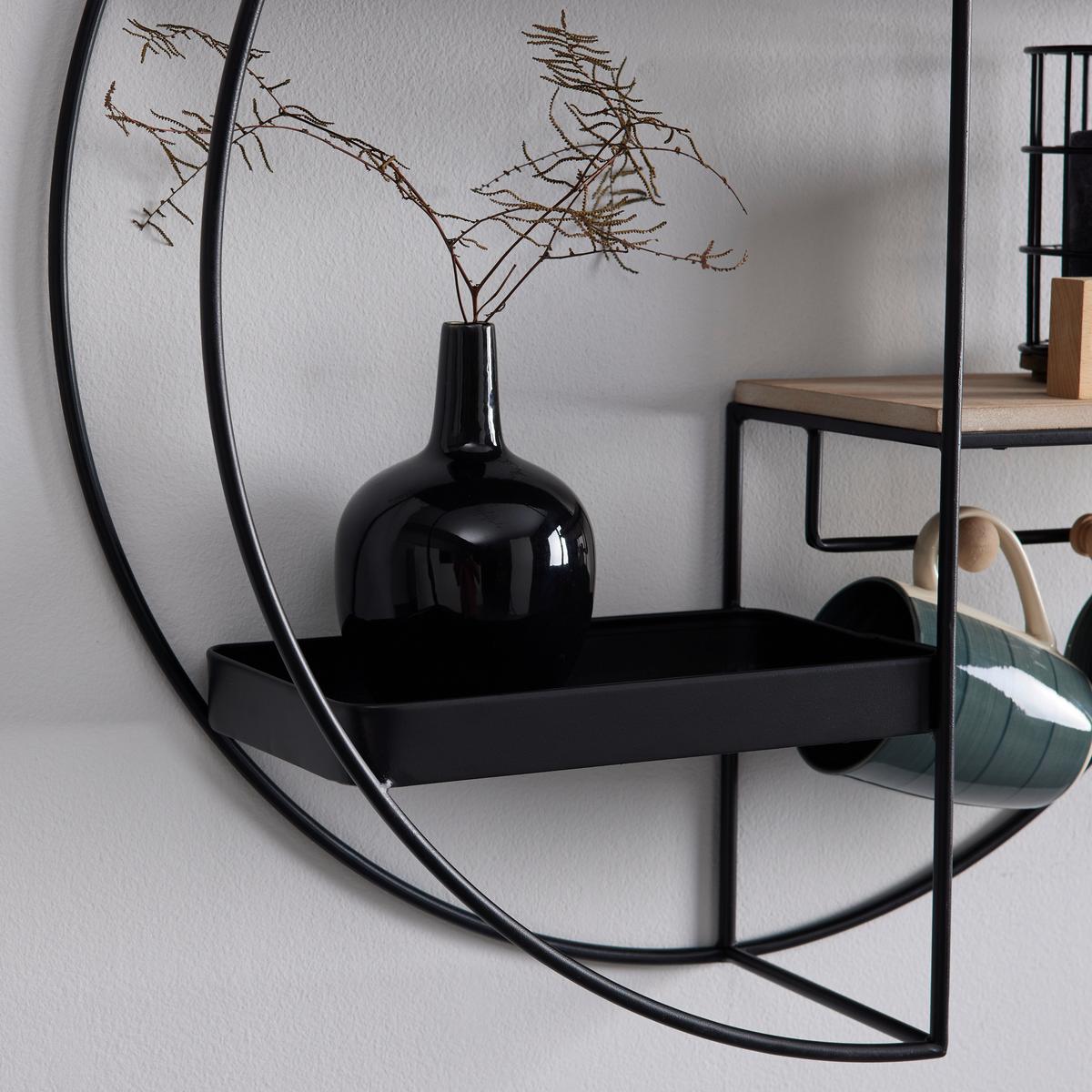 Nástěnný regál LELIA - černá/přírodní barvy, Moderní, kov/dřevo (60/60/16,5cm) - Bessagi Home