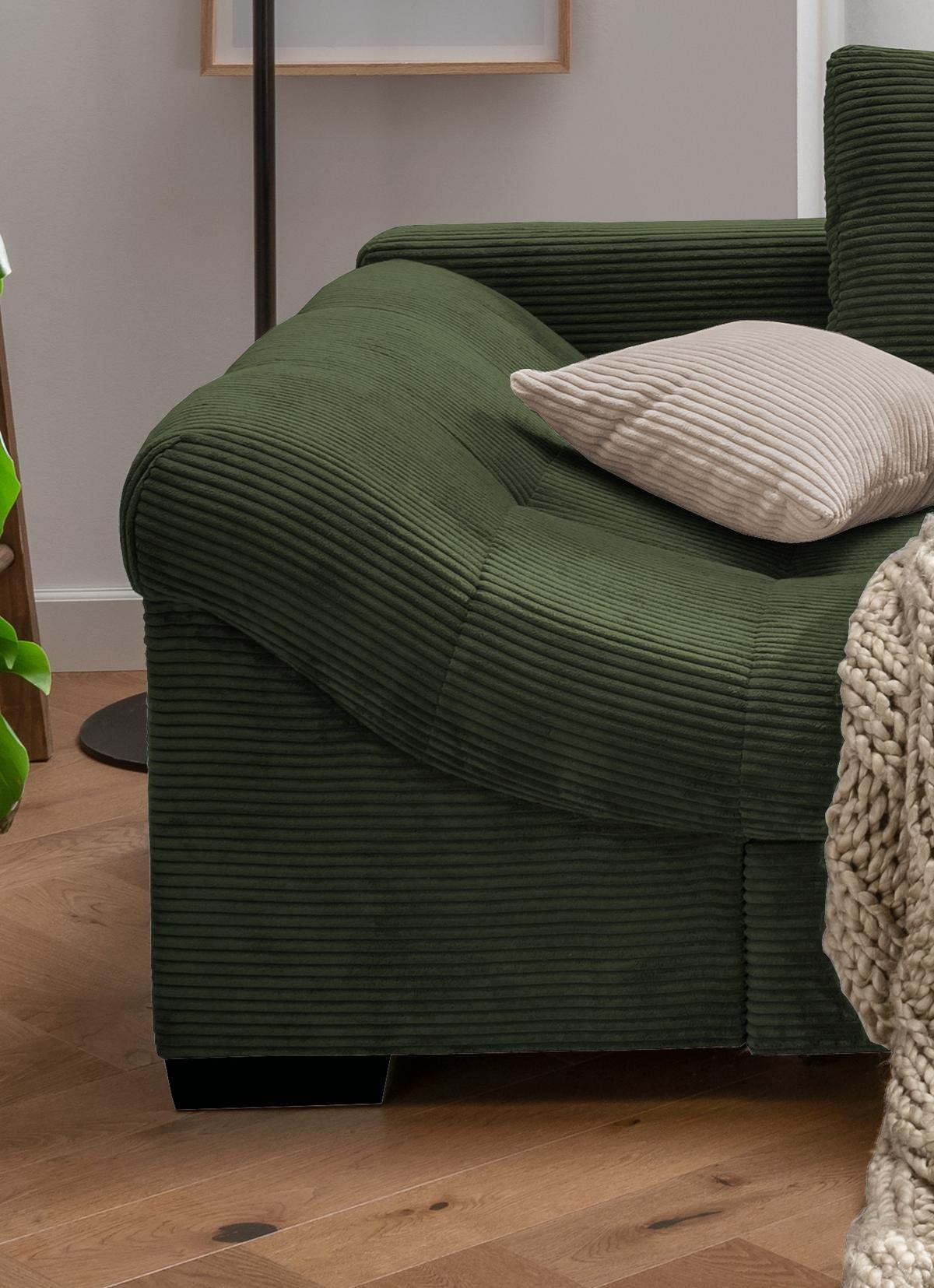 Ecksofa mit Schlaffunktion Alvito Dunkelgrün Kord - Dunkelgrün/Beige, Design, Textil (298/202cm) - MID.YOU