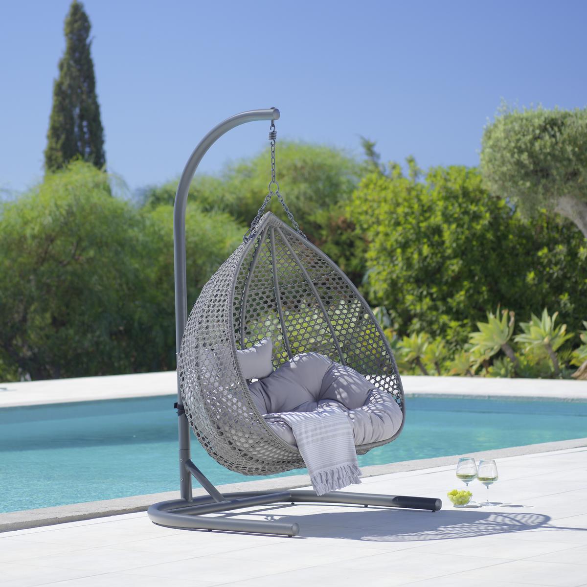 Závesné kreslo Bari - sivá/svetlosivá, Modern, kov/textil (130/201/116cm) - Bessagi Garden