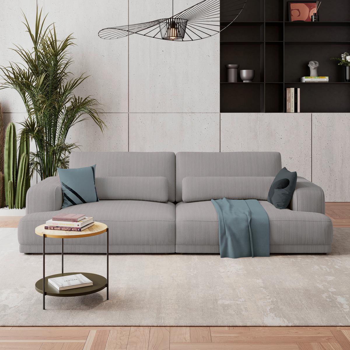 Bigsofa Savona Cord hellgrau, 260x111cm - Hellgrau, Trend, Textil (260/77/111cm) - Luca Bessoni