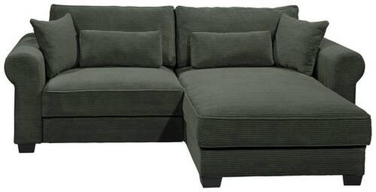 Ecksofa mit Schlaffunktion Angelina Dunkelgrün Kord - Dunkelgrün/Schwarz, Basics, Textil (255/92/185cm) - MID.YOU