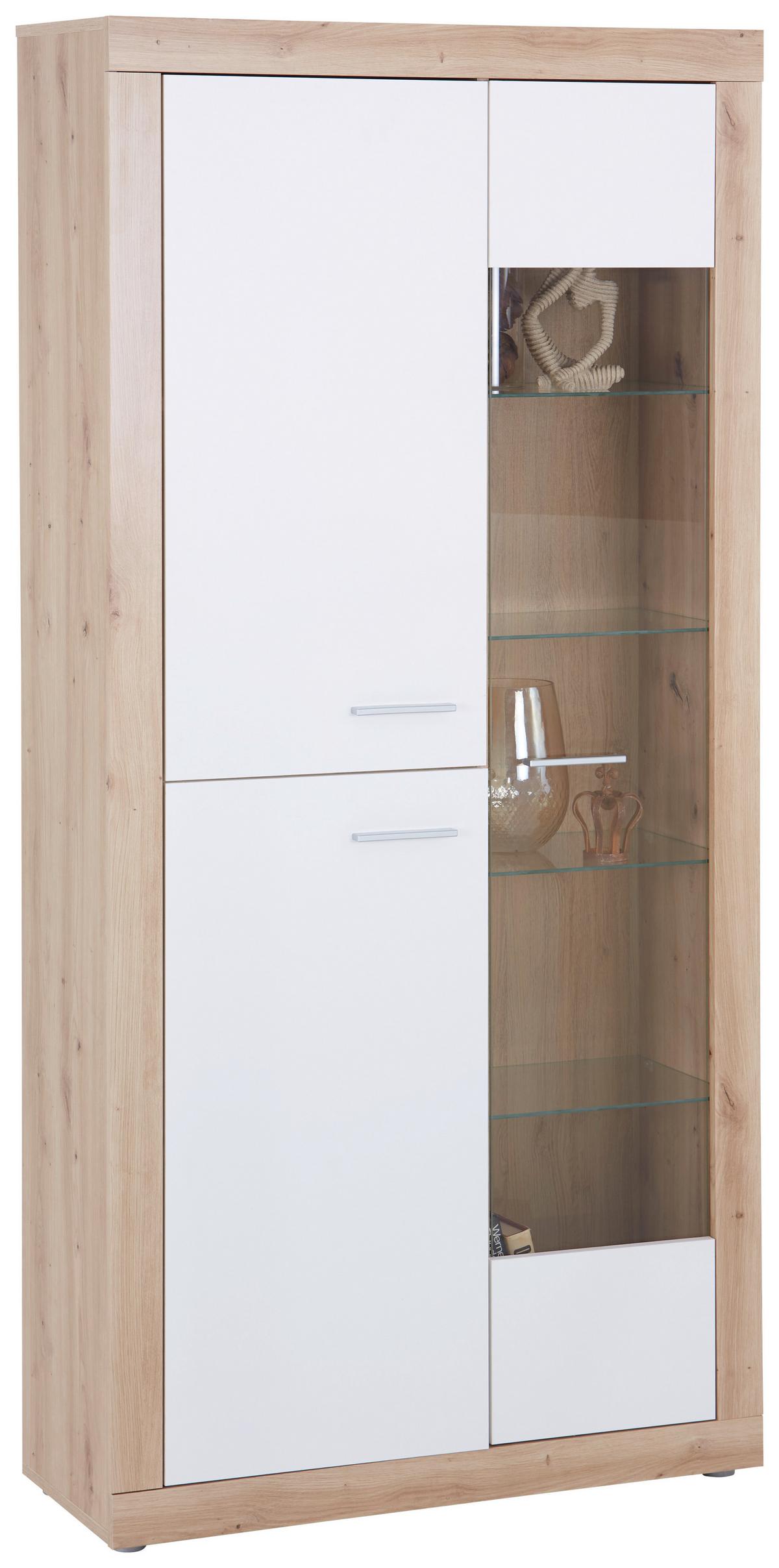 Vitrine Strada B: 90cm Weiß/Artisan Eiche Dekor - Weiß/Eiche Artisan, KONVENTIONELL, Glas/Holzwerkstoff (90/194/34,8cm)