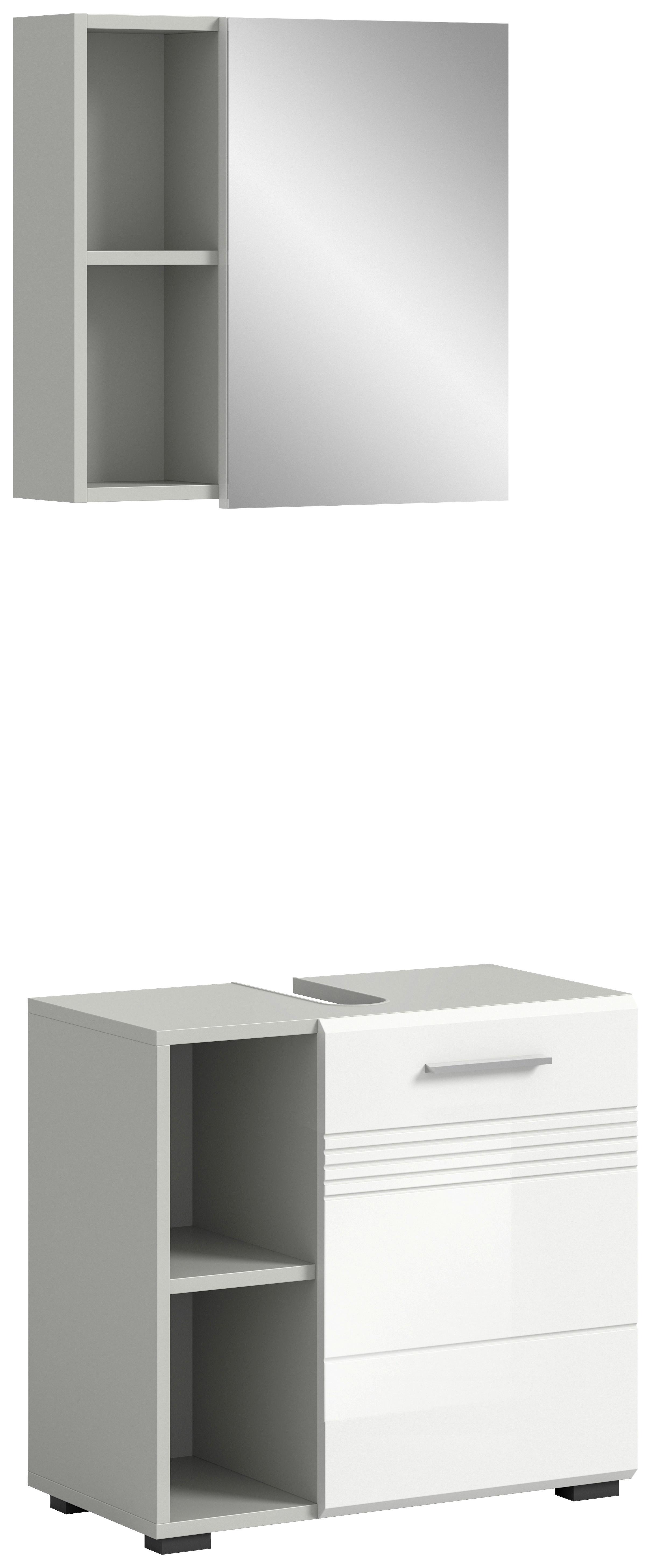 Badezimmer Copa Grau Weiß Hg B: 60 cm - Weiß Hochglanz/Schwarz, MODERN, Holzwerkstoff (60cm) - MID.YOU