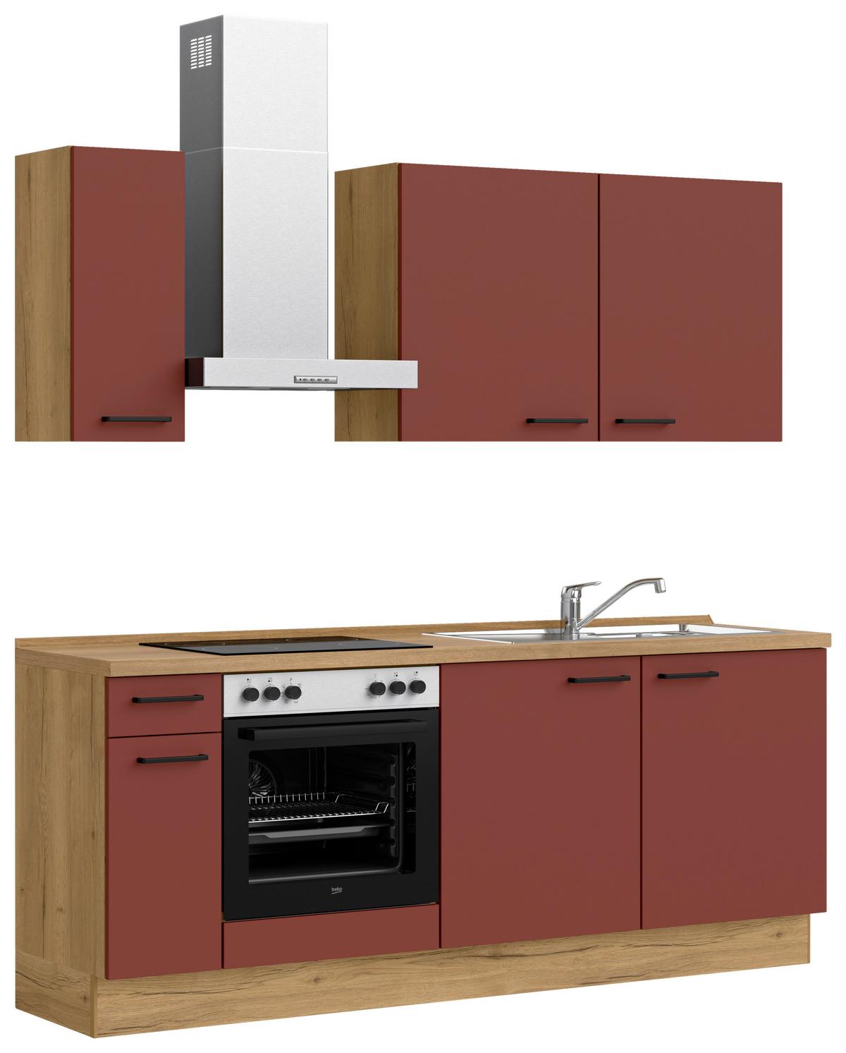 Küchenleerblock Easytouch Low-Line, L5 Links - Eichefarben/Rot, MODERN, Holzwerkstoff (210cm) - Nobilia