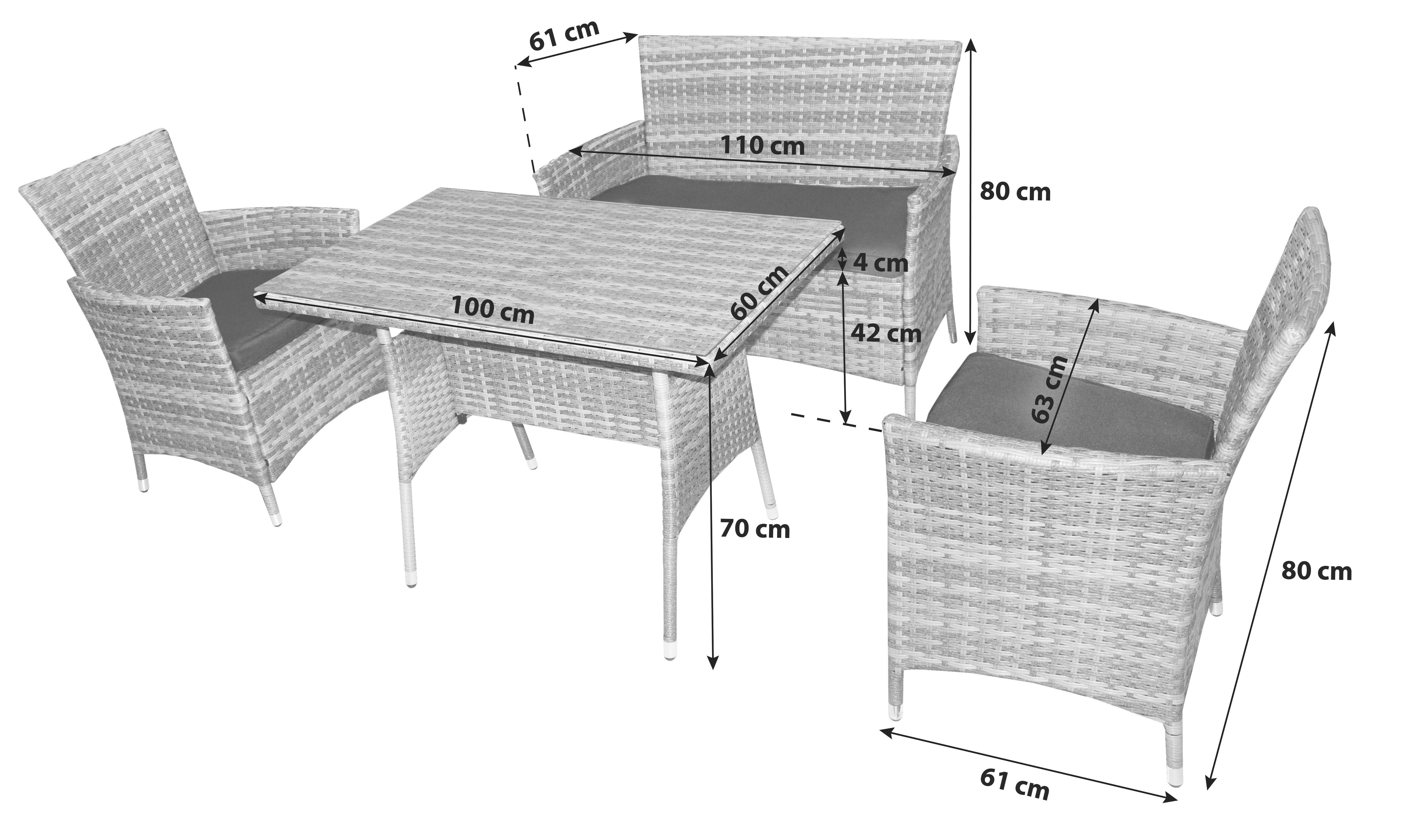 Loungegarnitur Valetta - Anthrazit/Grau, MODERN, Glas/Kunststoff (110/80/61cm) - Beldano