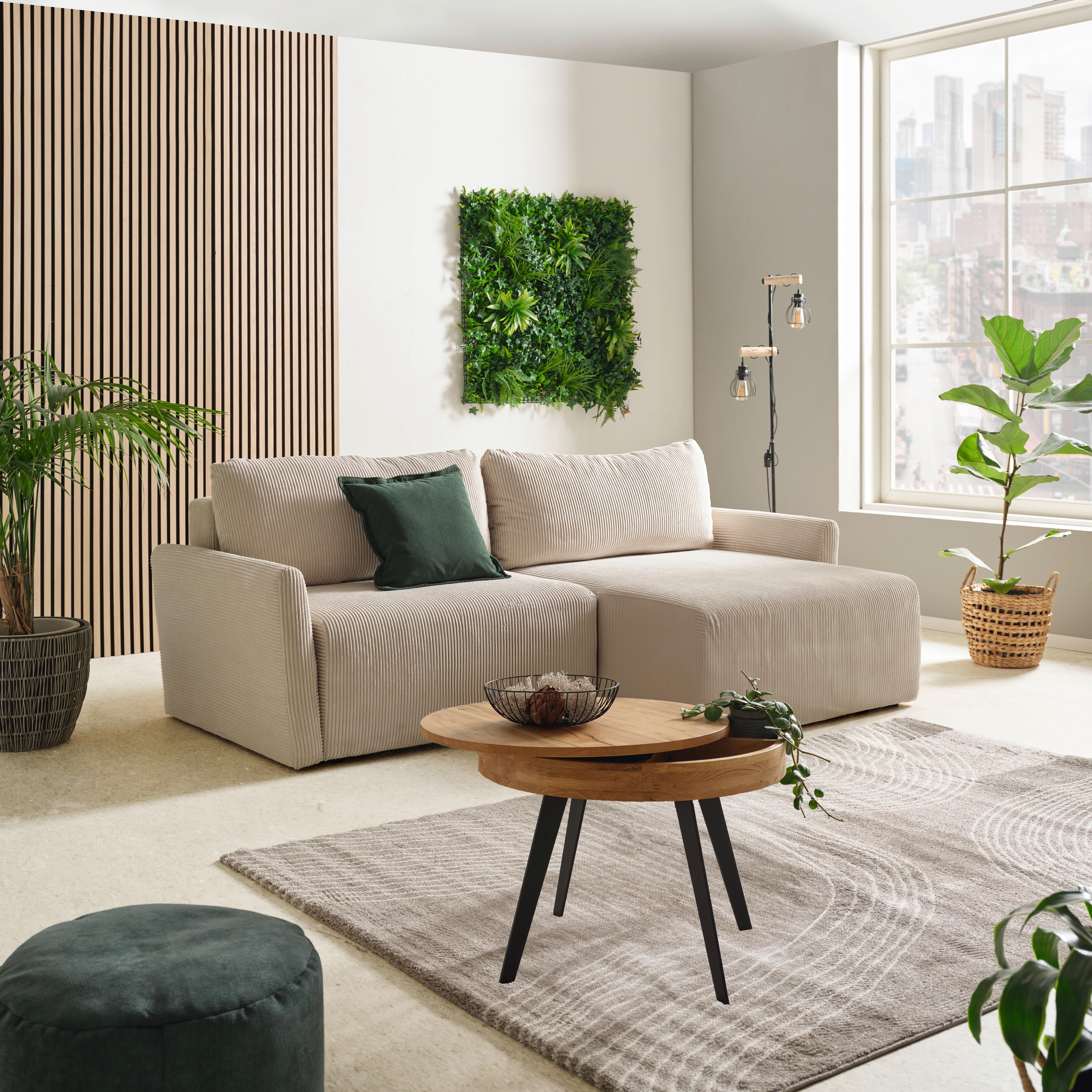 Ecksofa mit Schlaffunktion Sonos, Ecru 228x146 cm - Ecru/Schwarz, MODERN, Textil (228/146cm)