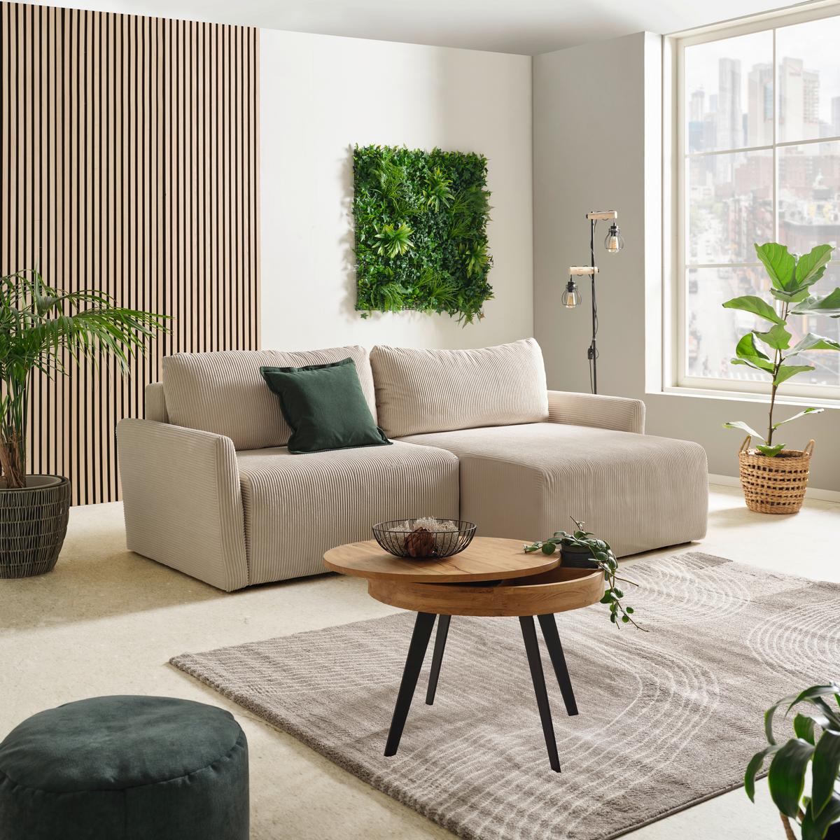 Ecksofa mit Schlaffunktion Sonos, Ecru 228x146 cm - Ecru/Schwarz, MODERN, Textil (228/146cm)