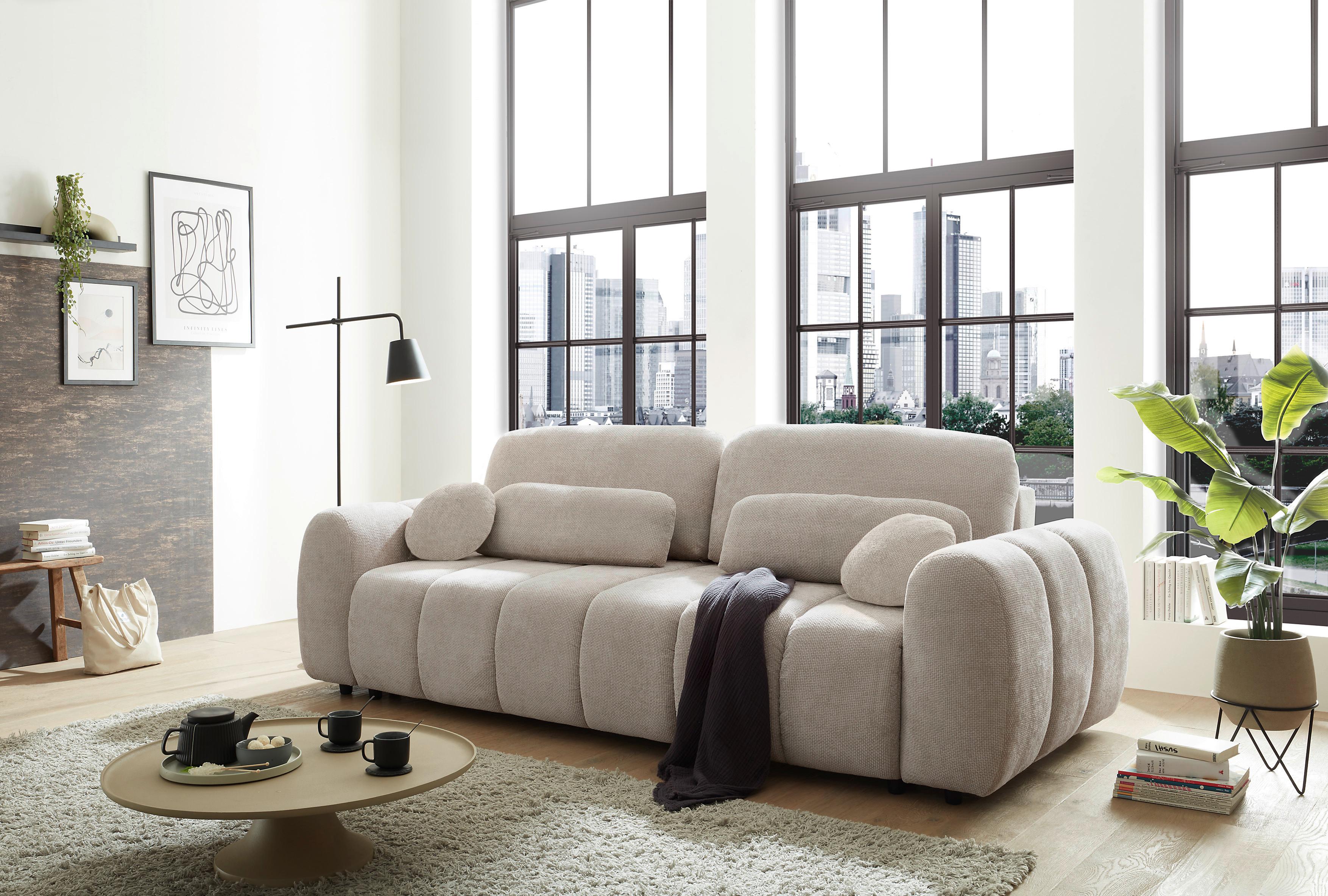 Schlafsofa Bubble Beige, B: 256cm - Beige/Schwarz, Design, Textil (256/76/112cm) - MID.YOU