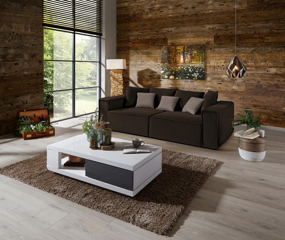 Bigsofa mit Kissen Surf, Webstoff - Taupe/Dunkelbraun, MODERN, Holz/Textil (244/62/117cm) - Luca Bessoni