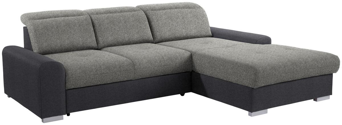 Ecksofa Mit Schlaffunktion + Bettkasten Malaga, Webstoff - Dunkelgrau/Silberfarben, KONVENTIONELL, Textil (286/203cm) - Ondega