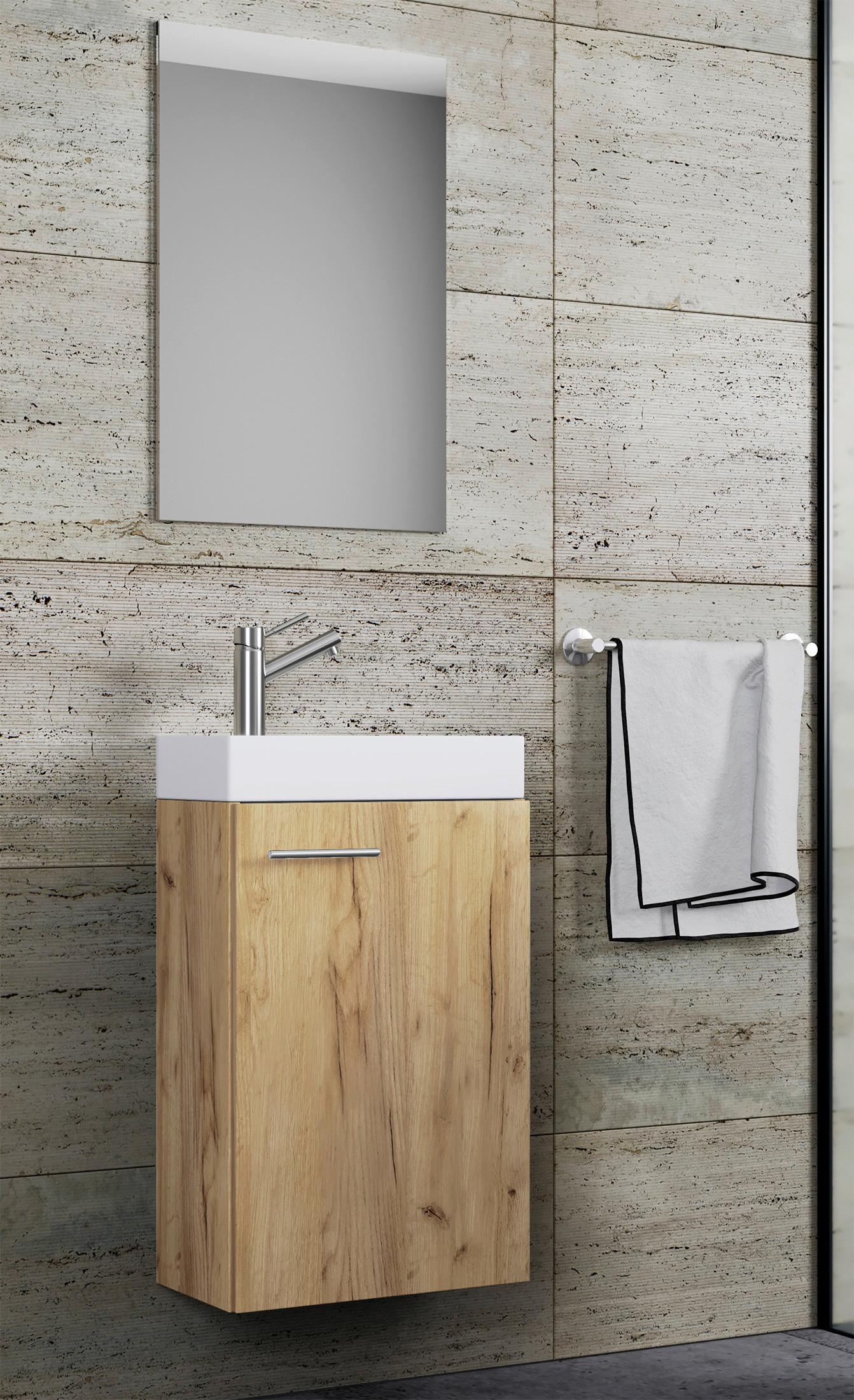 Gästebad Slito 3-teilig Honigeiche B: 41 Cm - Honigeiche/Weiß, MODERN, Keramik/Holzwerkstoff (41cm) - MID.YOU