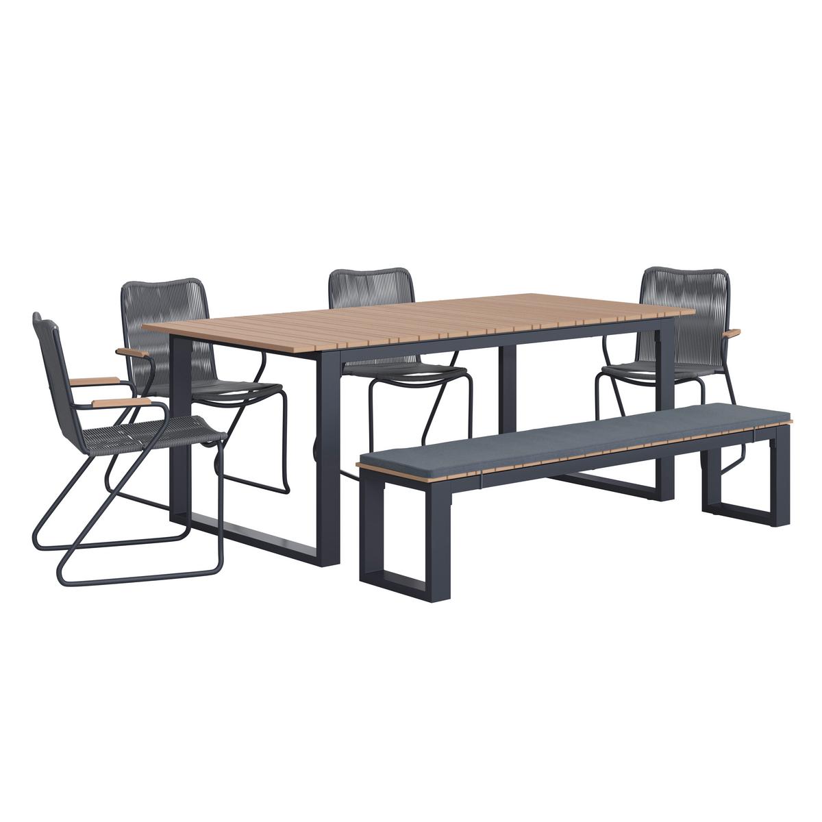 Záhradní souprava HELEN - šedá/barvy teak, Moderní, kov/textil (330/198/88cm) - Bessagi Garden