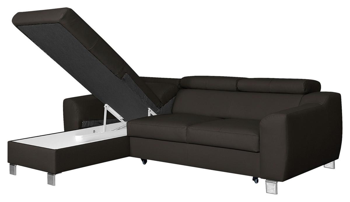 Ecksofa Aspen Dunkelbraun S: 176 Cm - Chromfarben/Dunkelbraun, Design, Leder/Textil (176/242cm) - Livetastic