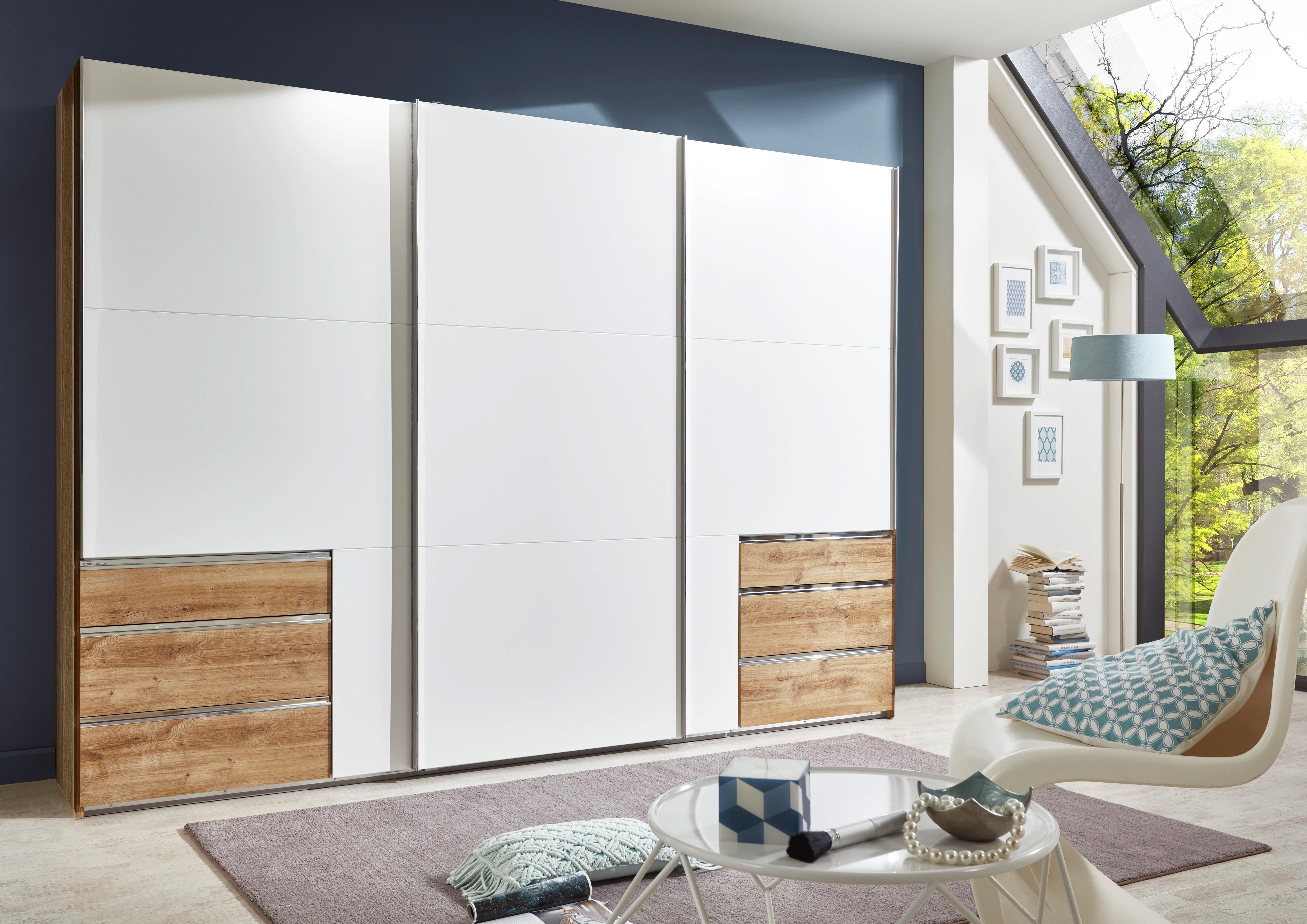 Schwebetürenschrank Level 36a B:300cm Weiß/Eiche Dekor - Eichefarben/Weiß, MODERN, Holzwerkstoff (300/216cm)