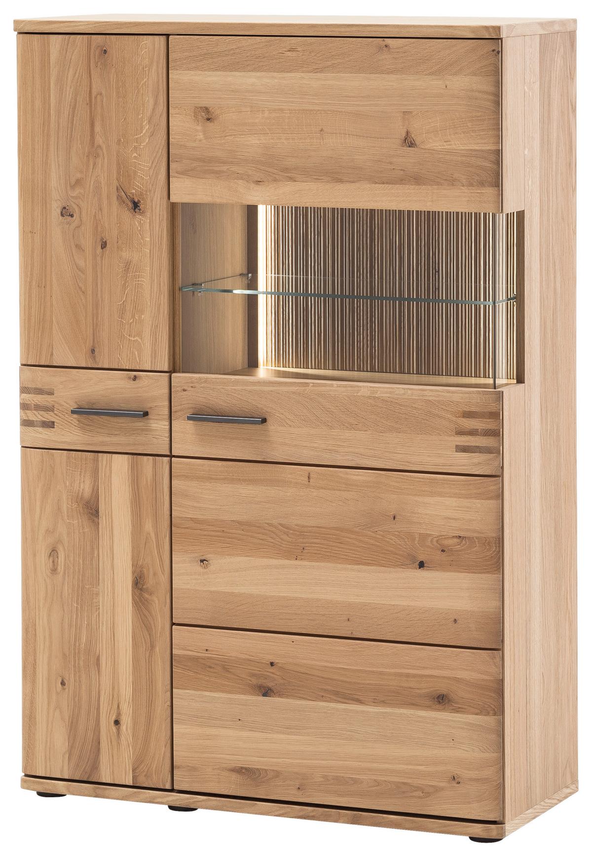 Highboard teilmassiv B: 90 cm Salvador Eichefarben - Eichefarben/Schwarz, Design, Glas/Holz (90/136/37cm) - Livetastic