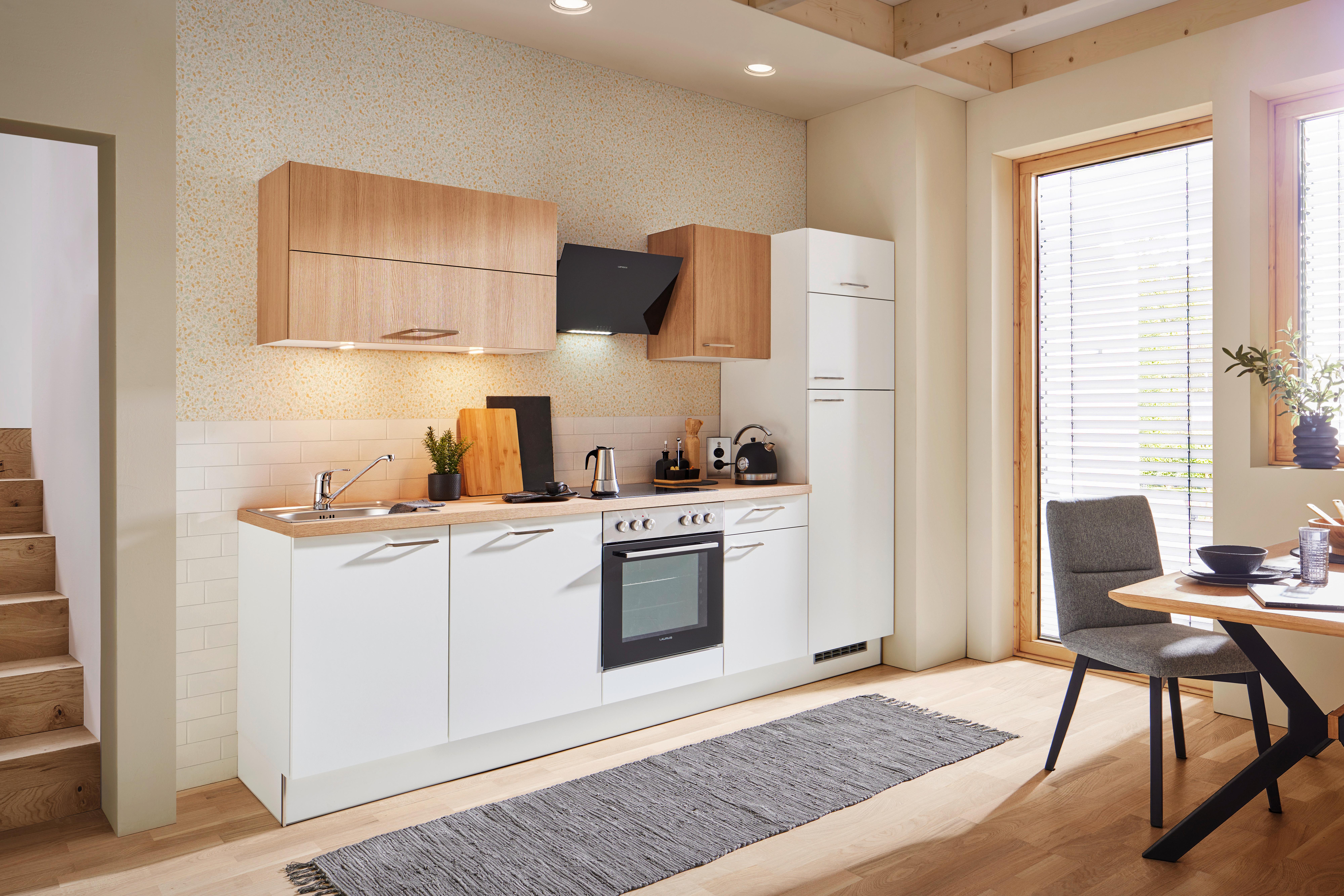 Kuchynský blok PN 80/100 vrát.5 spotrebičov, 280 cm - biela/farba duba, Modern, kompozitné drevo (280cm) - Pino