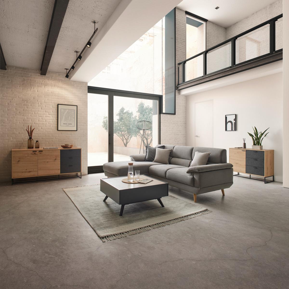 Komoda FOSCA - černá/barvy dubu, Moderní, kov (148,5/76/40cm) - Bessagi Home