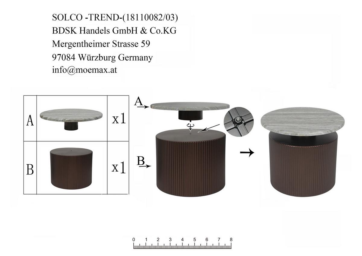 KONFERENČNÝ STOLÍK SOLCO -TREND- - bronzová/prírodná farba, Lifestyle, kov/kompozitné drevo (46/41cm) - Premium Living