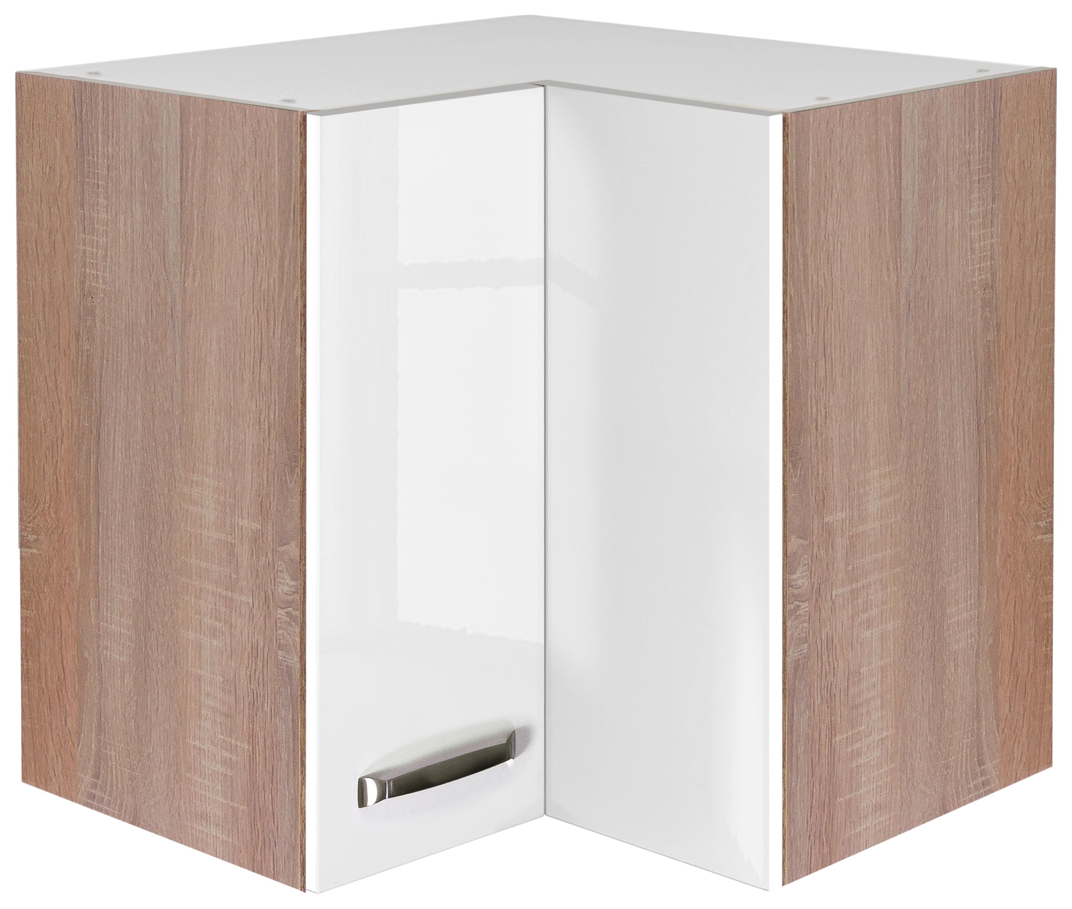 Rohová horní skříňka VENEZIA - VALERO bílá 60cm - Sonoma dub/vysoce lesklá bílá, Moderní, kov/kompozitní dřevo (60/54/60cm) - FlexWell