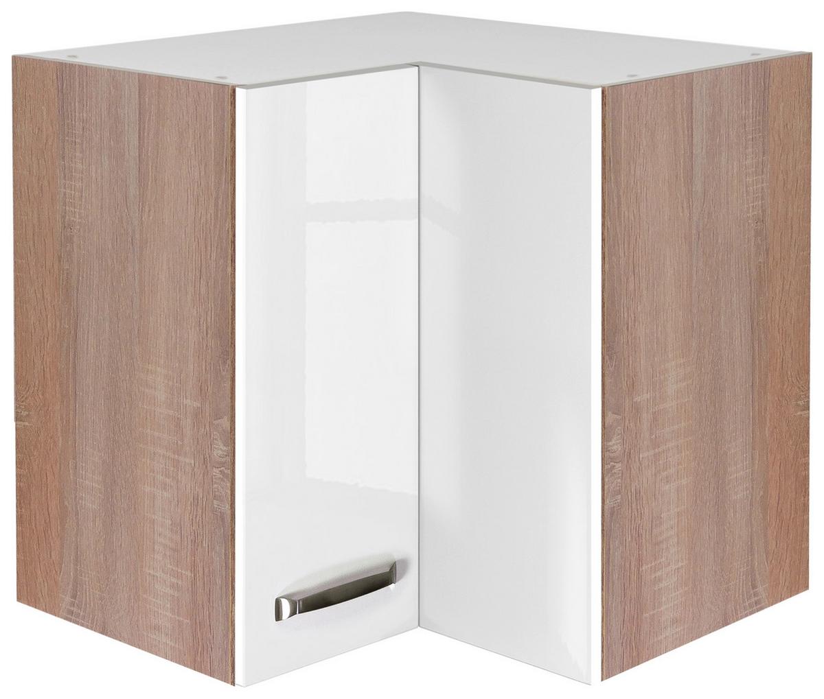 Rohová horní skříňka VENEZIA - VALERO bílá 60cm - Sonoma dub/vysoce lesklá bílá, Moderní, kov/kompozitní dřevo (60/54/60cm) - FlexWell