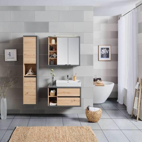 Waschbeckenunterschrank Camillo B: 80 Cm, Eichefarben - Weiß Hochglanz/Anthrazit, MODERN, Keramik/Holzwerkstoff (80/48/46cm)