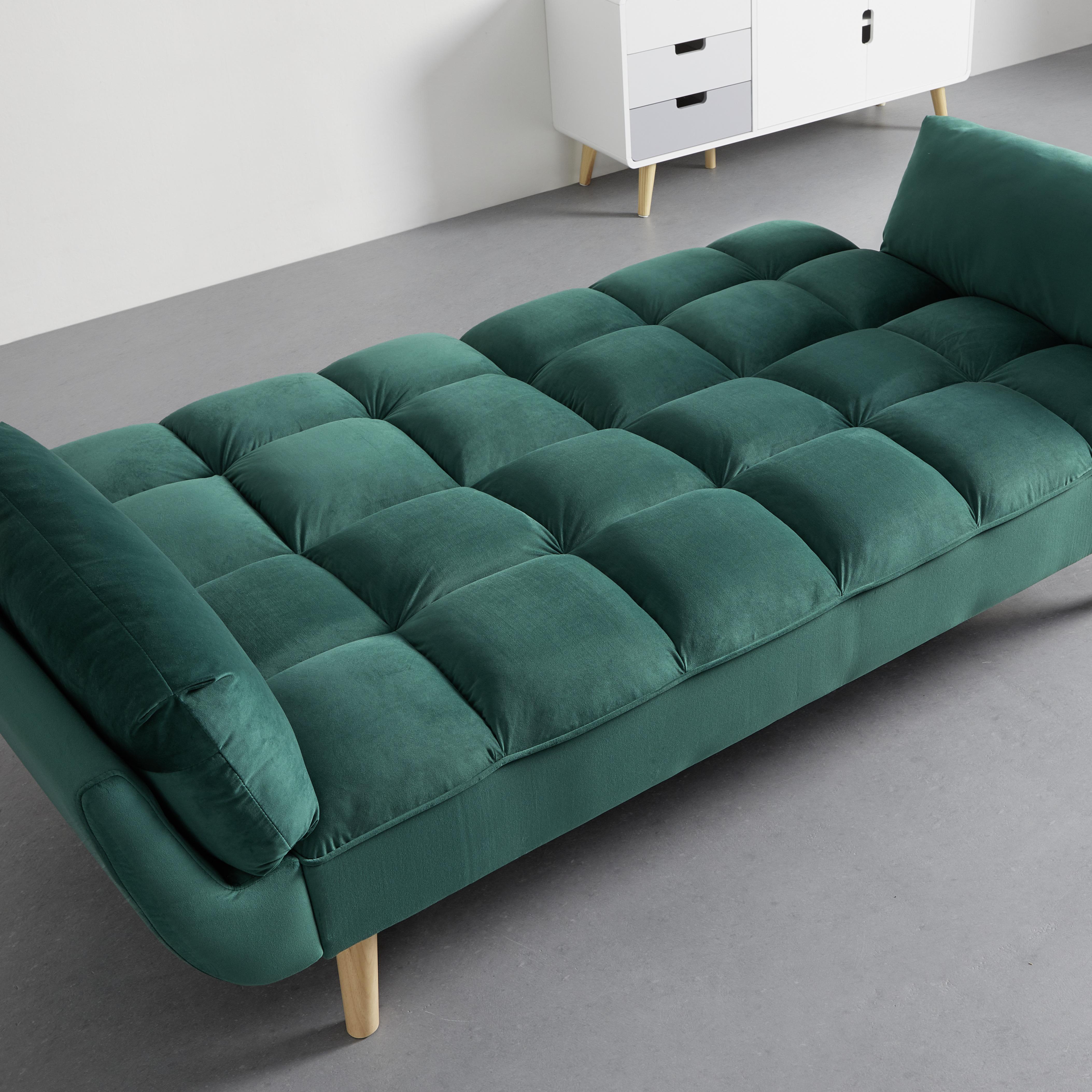 Rozkladacia pohovka CORA, zelený zamat, max. 360 kg - zelená/prírodná farba, Modern, drevo/textil (214/92/81cm) - Bessagi Home