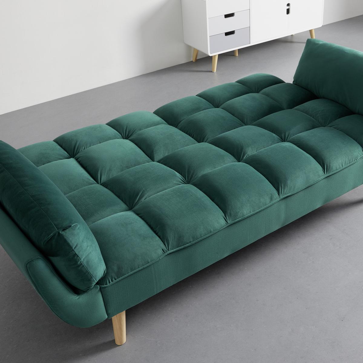 Rozkládací pohovka CORA, zelený samet, max. 360 kg - zelená/přírodní barvy, Moderní, dřevo/textil (214/92/81cm) - Bessagi Home