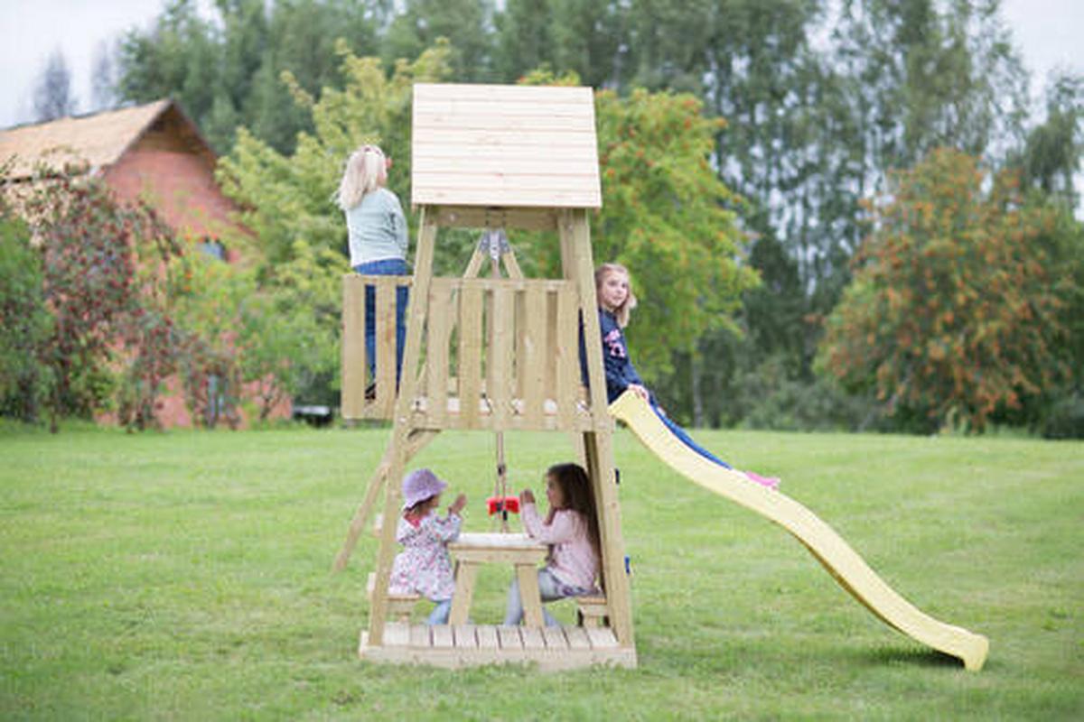 Spielturm Giraffe Gelb/Naturfarben, B: 340 cm - Gelb/Naturfarben, KONVENTIONELL, Holz (340/270/280cm)