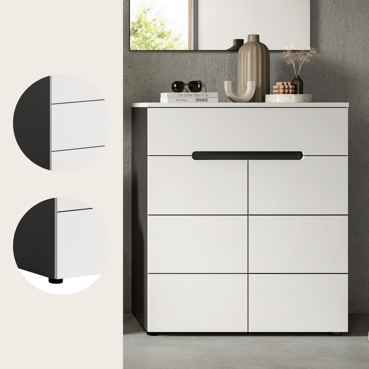 Cipősszekrény Canu - fehér/szürke, Design, faalapú anyag (80/94/37cm) - Livetastic