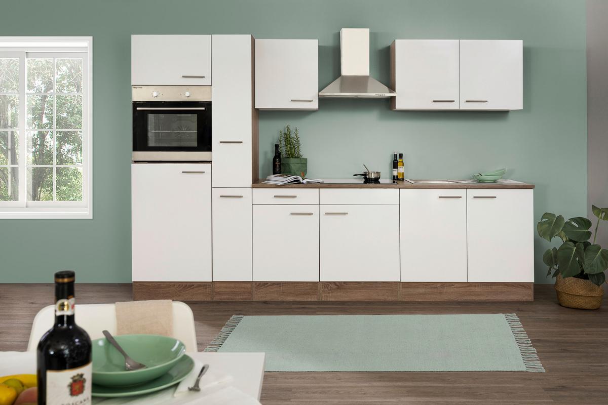 Küchenzeile mit Geräten B: 300 cm Weiß/Eiche Dekor - Eichefarben/Weiß, Design, Holzwerkstoff (300cm) - Respekta