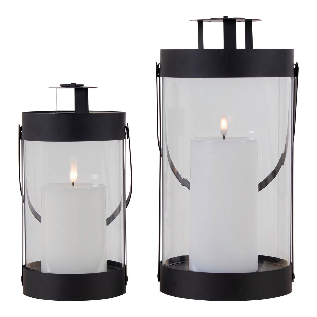 Laternenset Bondi Klar Schwarz B: 12 Cm - Klar/Schwarz, Design, Glas/Metall (12/24/12cm)