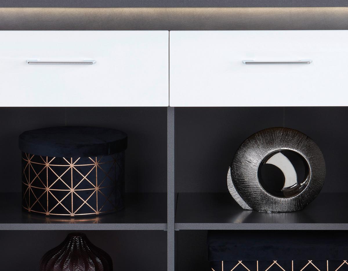 Kommode mit Beleuchtung + Soft-Close 109cm Alassio, Weiß - Schwarz/Graphitfarben, MODERN, Holzwerkstoff (109/86,2cm) - Luca Bessoni