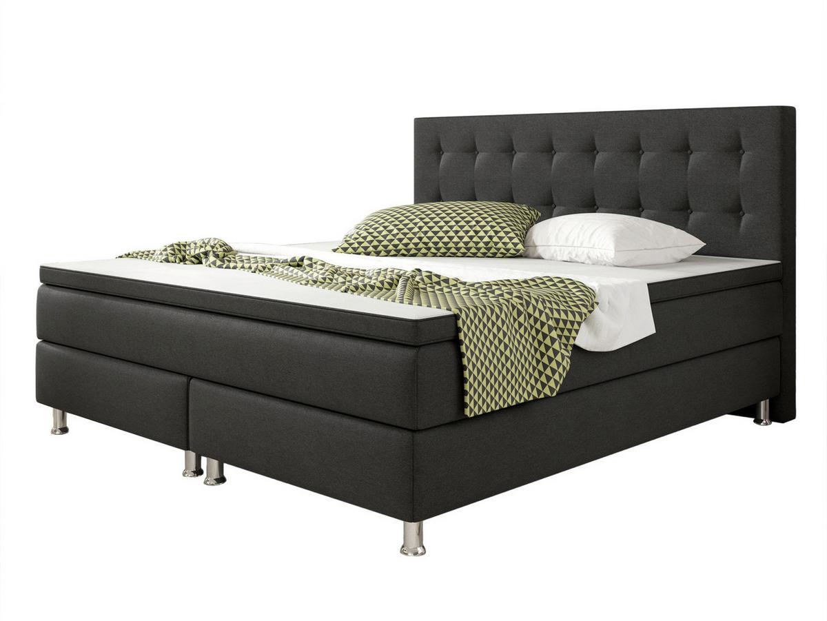 Boxspringbett Mit Topper 180x200 Köln - Silberfarben/Schwarz, KONVENTIONELL, Textil (180/115/210cm) - MID.YOU