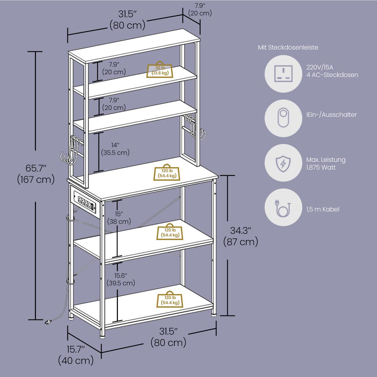 Regal Baker's Rack - Schwarz/Braun, MODERN, Holzwerkstoff/Metall (80/167/40cm) - MID.YOU