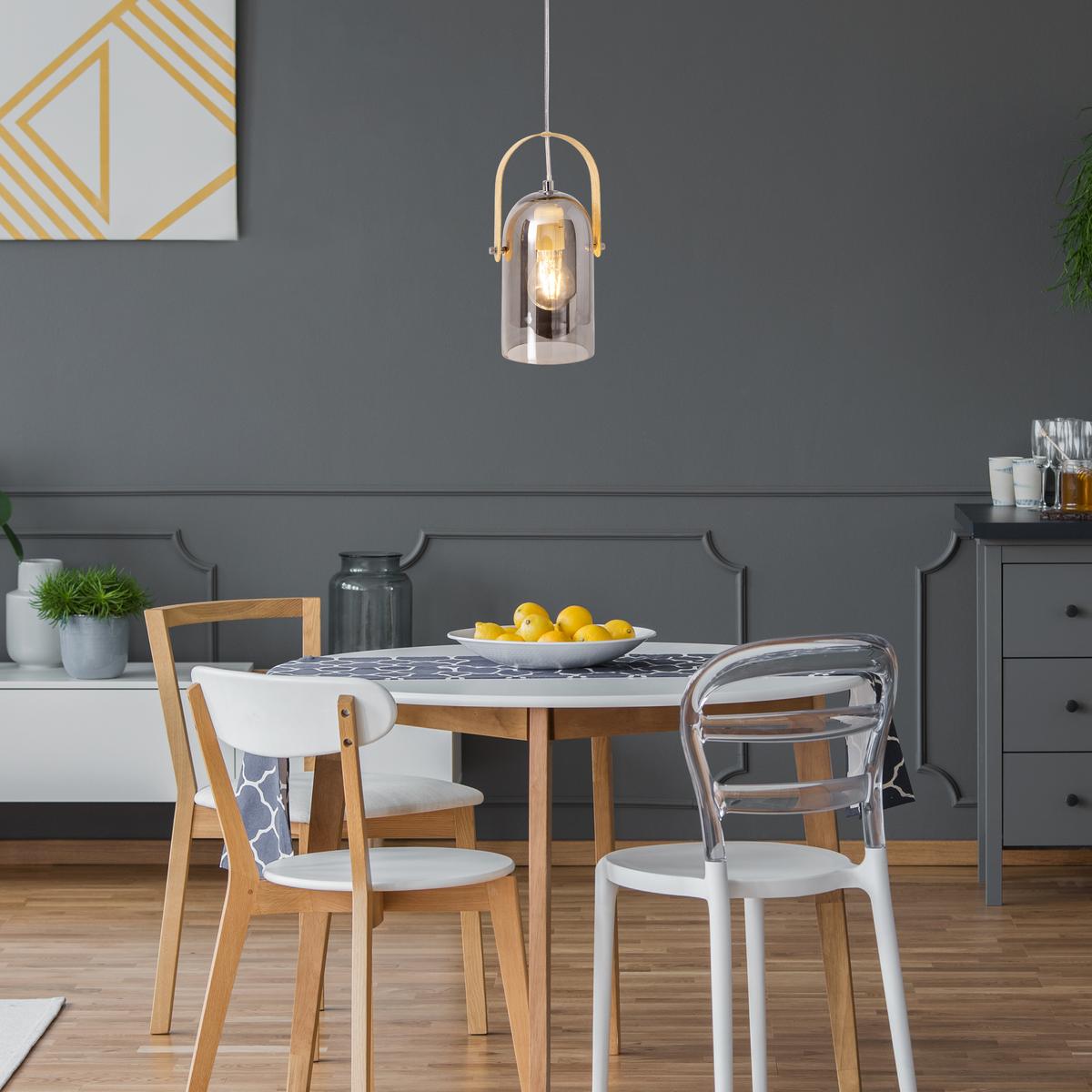 Hängeleuchte Vidrio H: 141 cm 1-Flammig mit Rauchglas - Chromfarben/Messingfarben, Design, Glas/Metall (11,8/141cm) - Näve