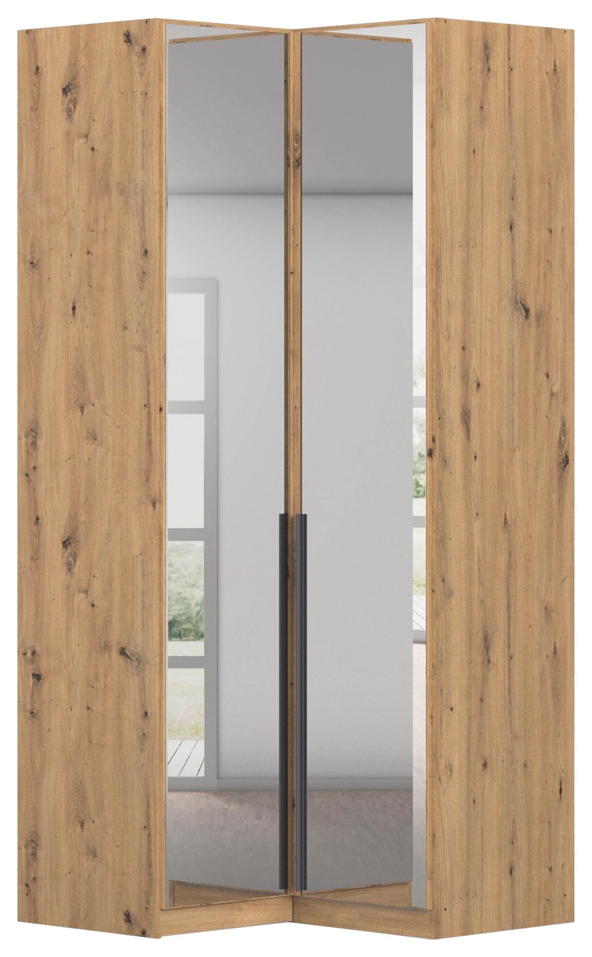 Eckkleiderschrank Alabama Eiche Dekor B: 100 cm - Dunkelgrau/Silberfarben, MODERN, Glas/Holzwerkstoff (100/229/102cm) - Rauch Möbel