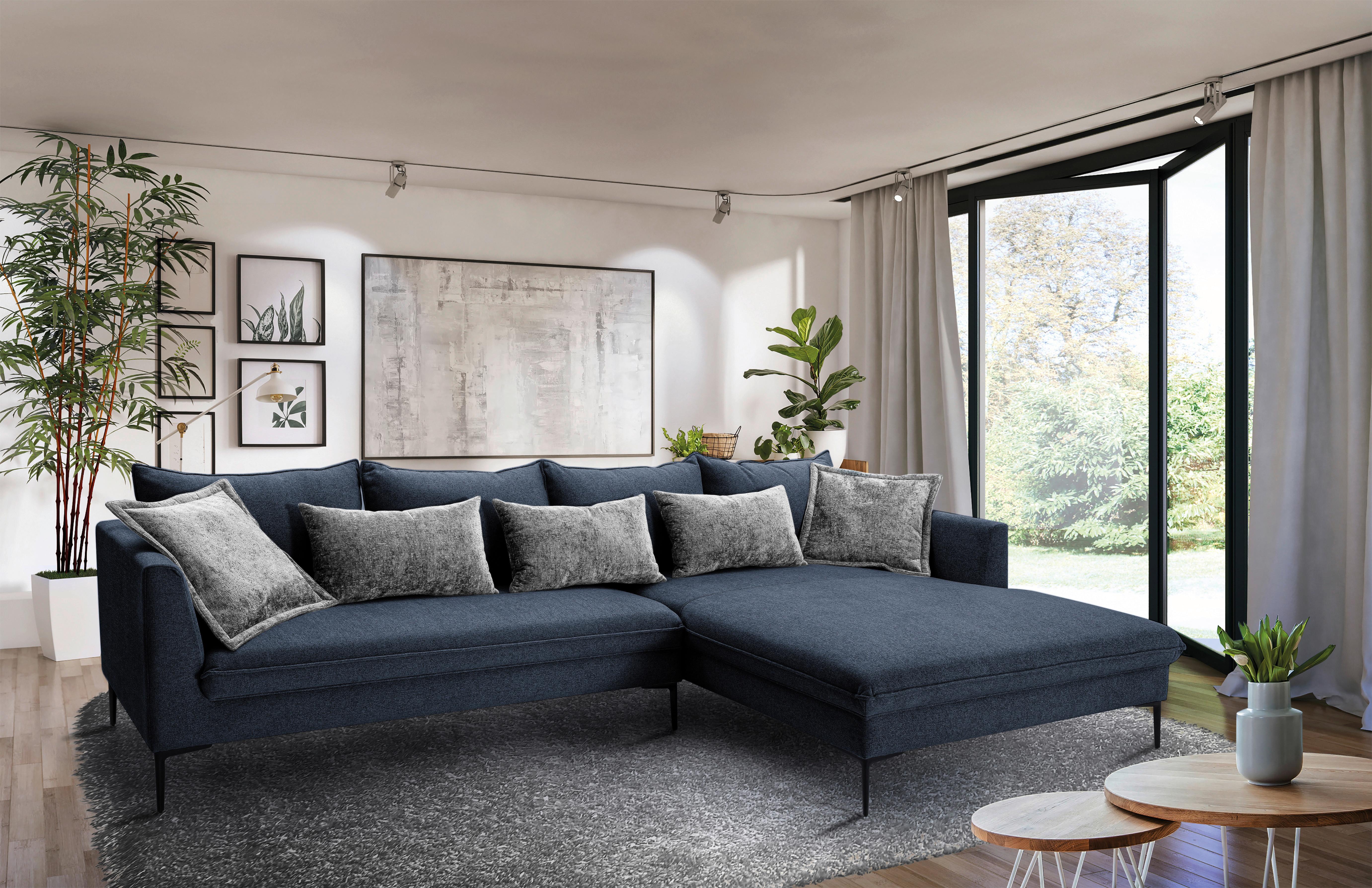 Ecksofa Piazza Dunkelblau S: 321x187cm - Dunkelgrau/Schwarz, Design, Textil (321/187cm) - Livetastic