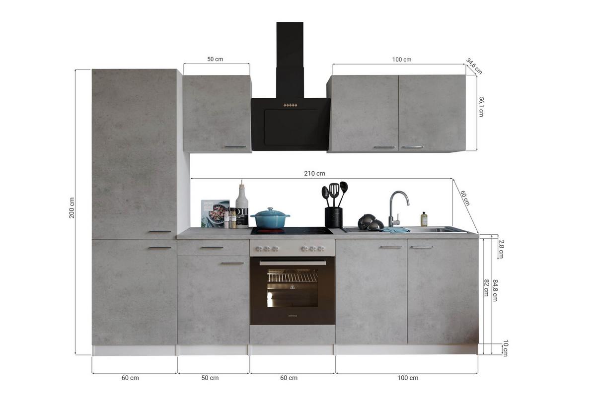Küchenblock Malia B: 270 Cm Grau, Mit Geräte - Weiß/Grau, Basics, Holzwerkstoff (270cm) - Respekta