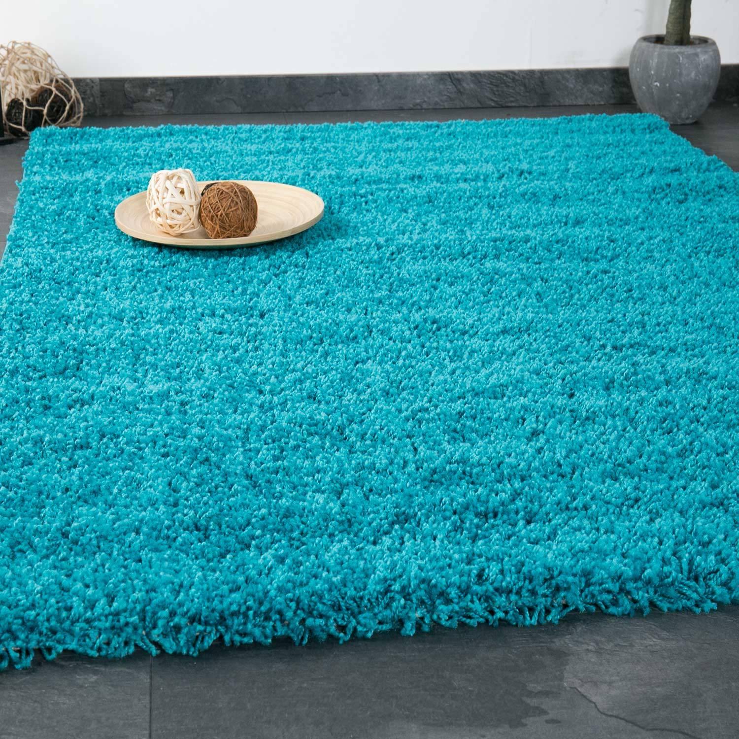 Hochflorteppich in Türkis