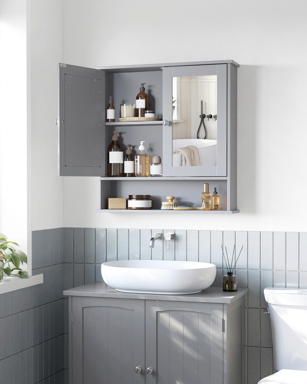 Spiegelschrank Mirror Cabinet - Grau, MODERN, Glas/Holzwerkstoff (56,5/58,5/13cm) - MID.YOU