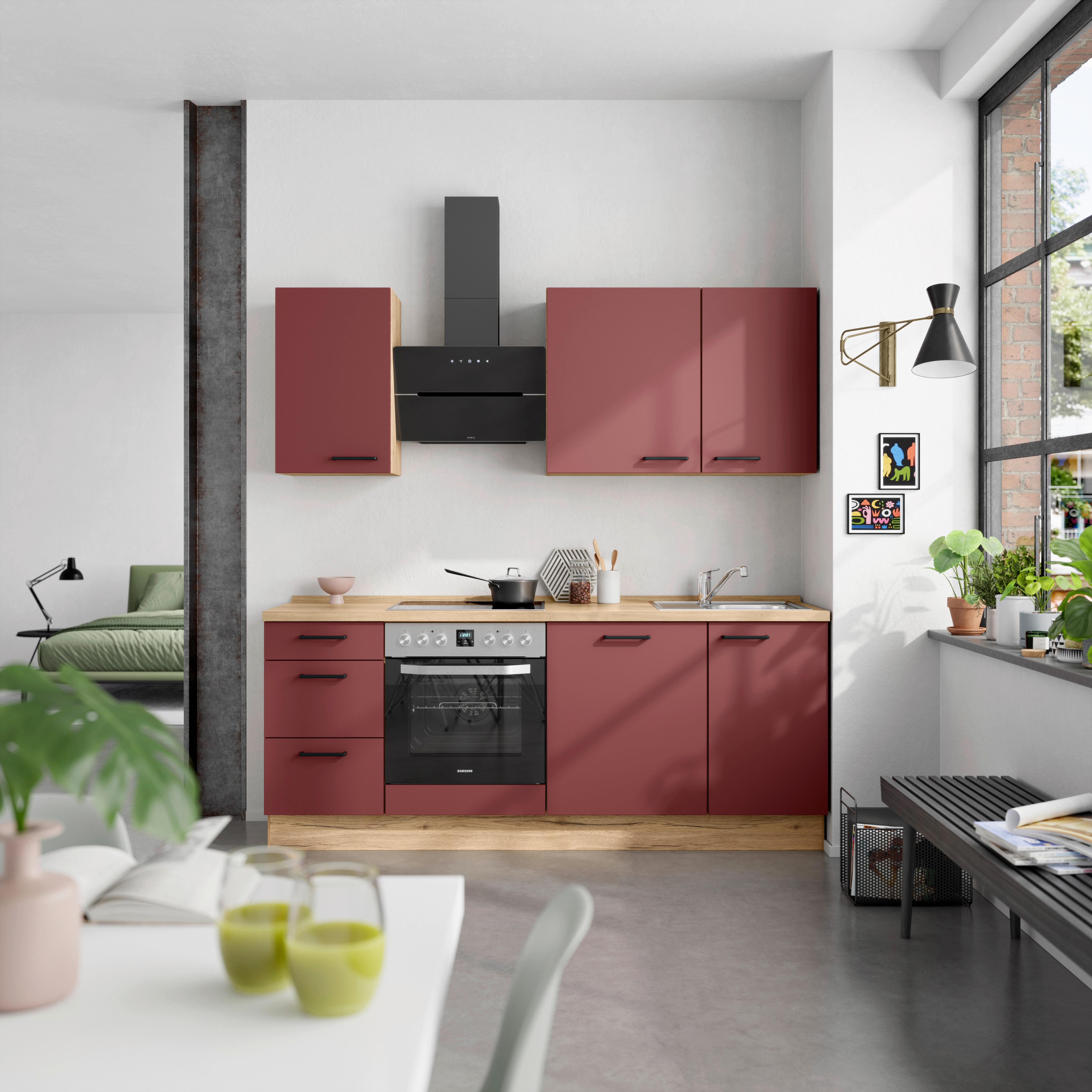 Küchenleerblock Easytouch High-Line, H5 Links - Eichefarben/Rot, MODERN, Holzwerkstoff (210cm) - Nobilia