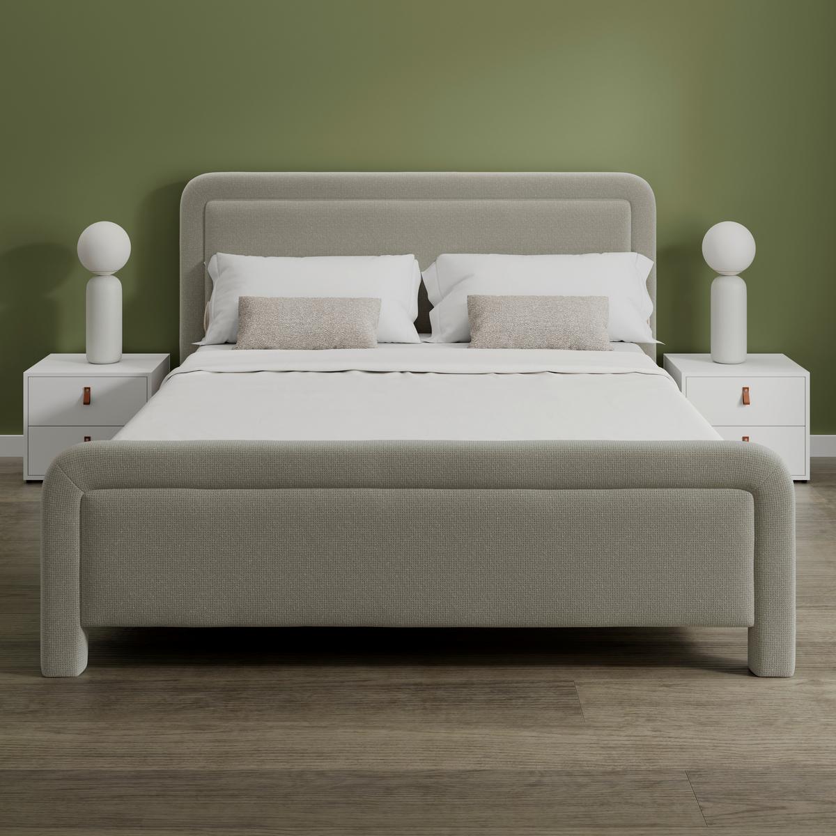 Čalouněná postel XIRELIA 160x200 cm, šedohnědá - barvy dubu/přírodní barvy, Moderní, kov/dřevo (160/200cm) - Bessagi Home