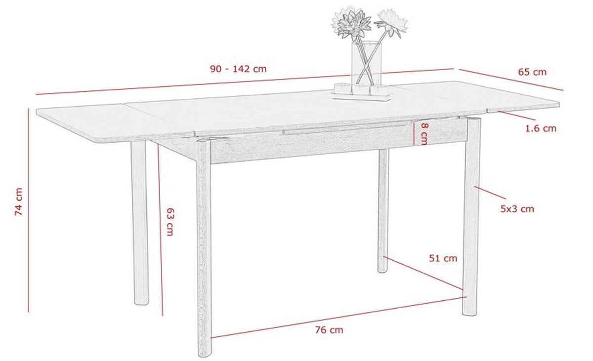 Rozkladací jedálenský stôl dekor buk 90-142cm - Basics, drevo/kompozitné drevo (90-142/74/65cm)