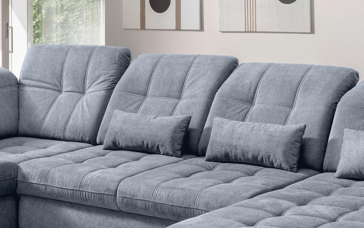 Wohnlandschaft mit Bettkasten Rigatti Hellblau B: 387 cm - Schwarz/Hellblau, MODERN, Textil (252/387/184cm) - Livetastic